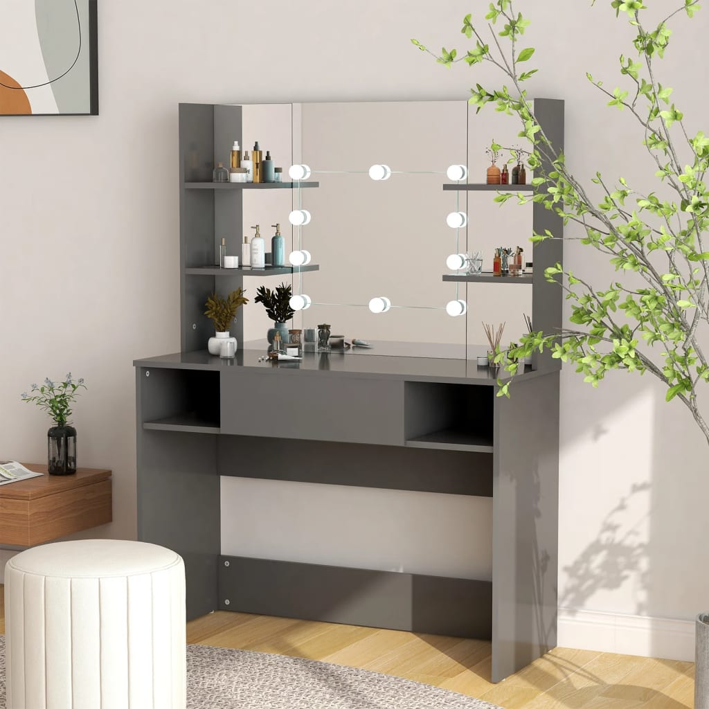Table de maquillage avec éclairage LED 100x40x135 cm MDF Gris - XIOS