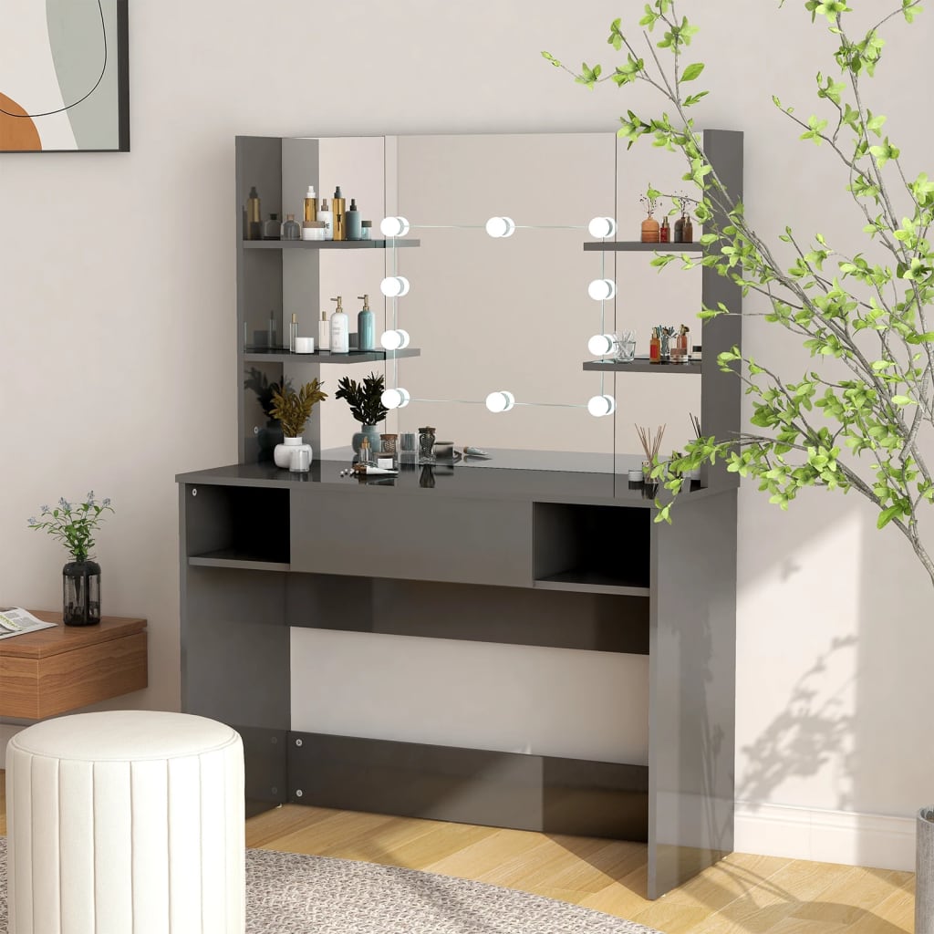 Table de maquillage avec éclairage LED MDF Gris brillant - XIOS