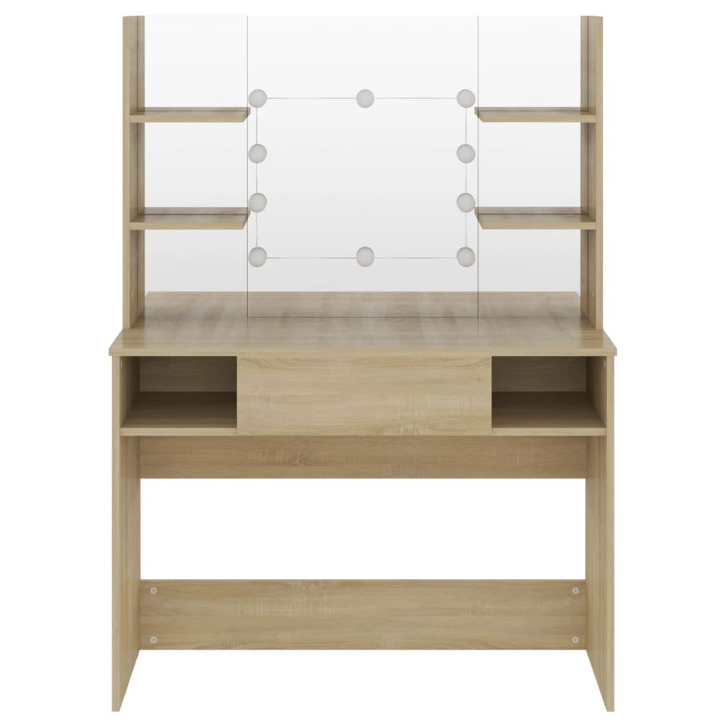 Table de maquillage avec éclairage LED 100x40x135 cm MDF Chêne - XIOS