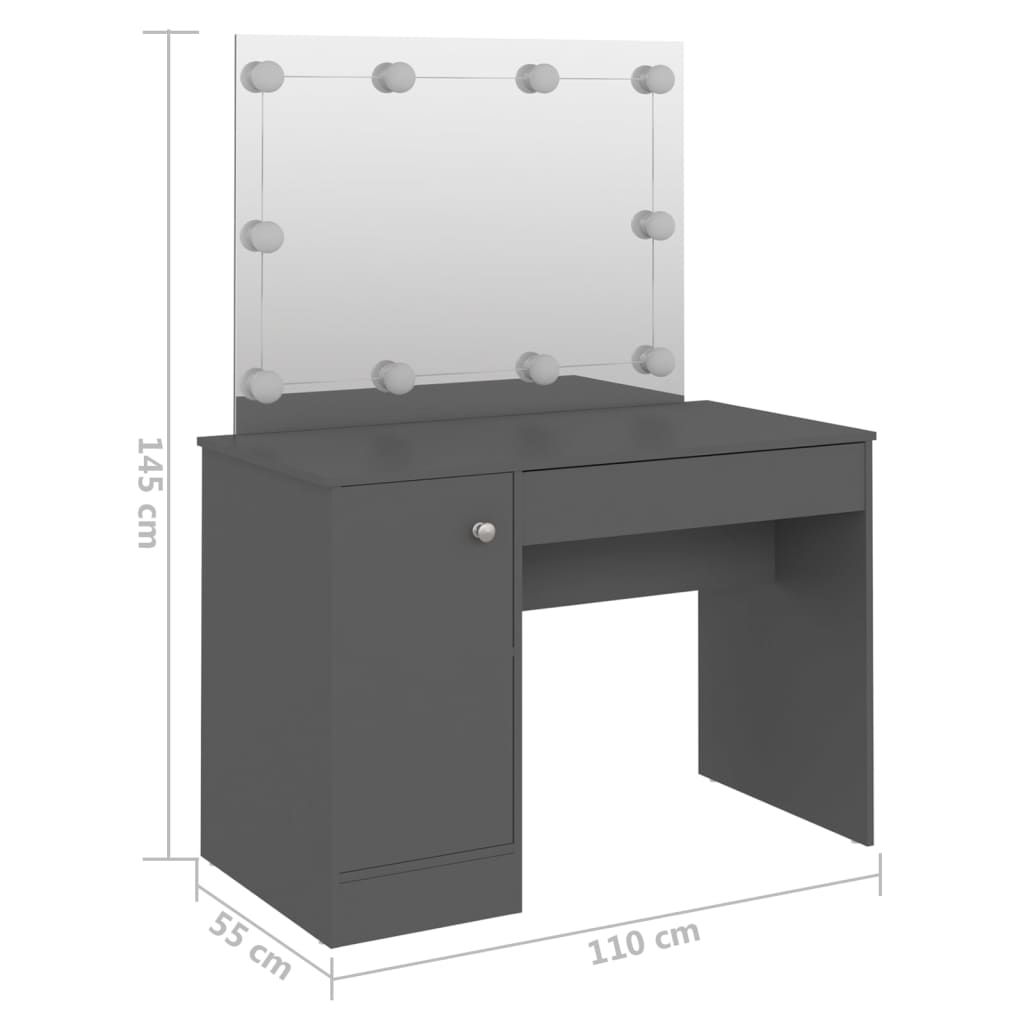 Table de maquillage avec éclairage LED 110x55x145 cm MDF Gris - XIOS
