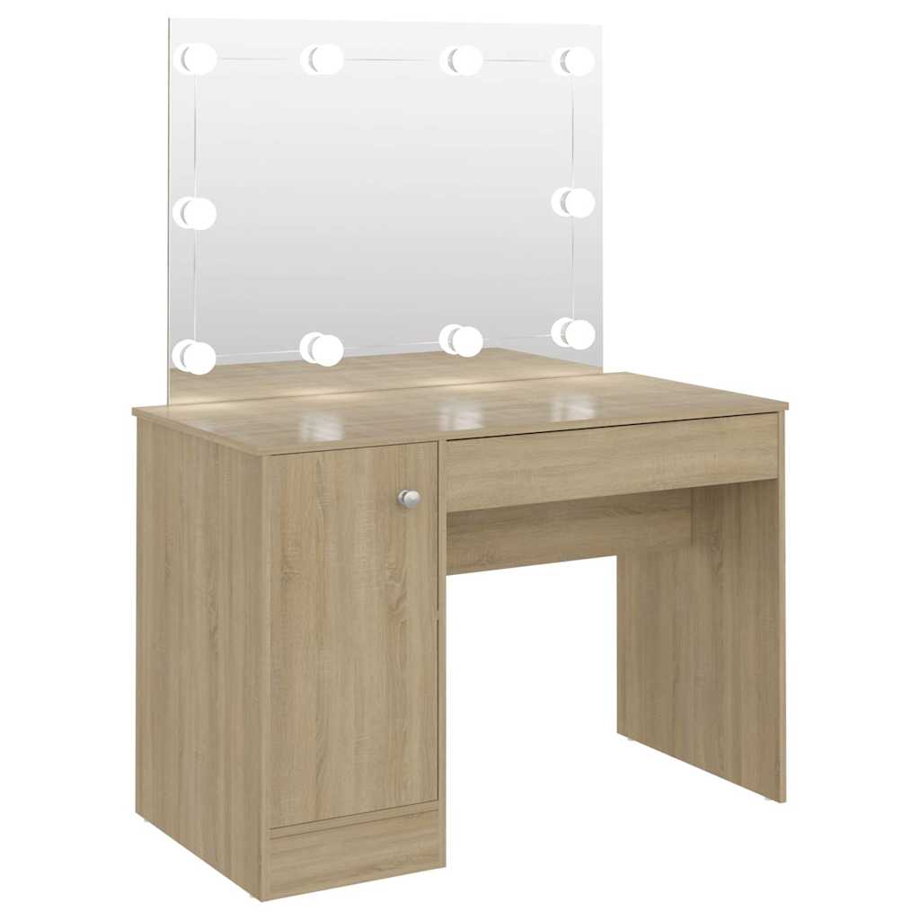 Table de maquillage avec éclairage LED 110x55x145 cm MDF Chêne - XIOS