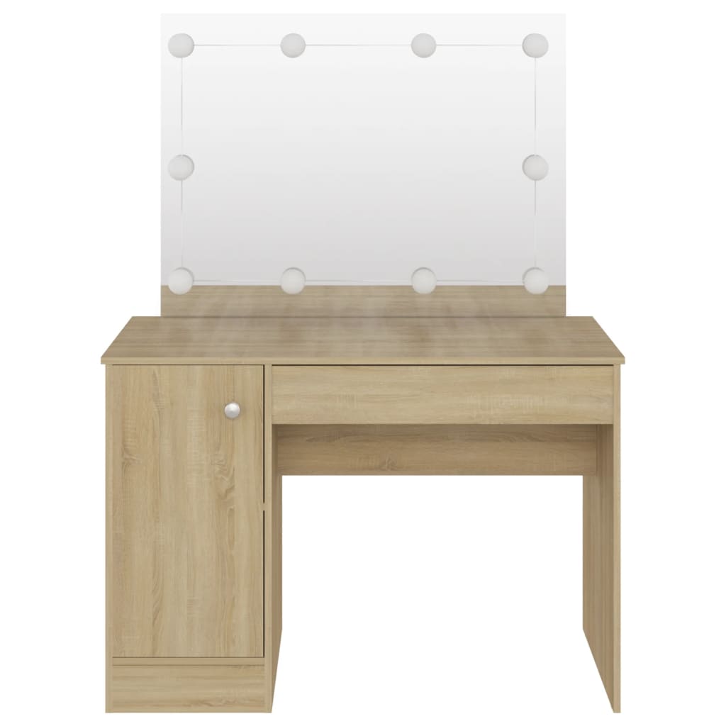 Table de maquillage avec éclairage LED 110x55x145 cm MDF Chêne - XIOS