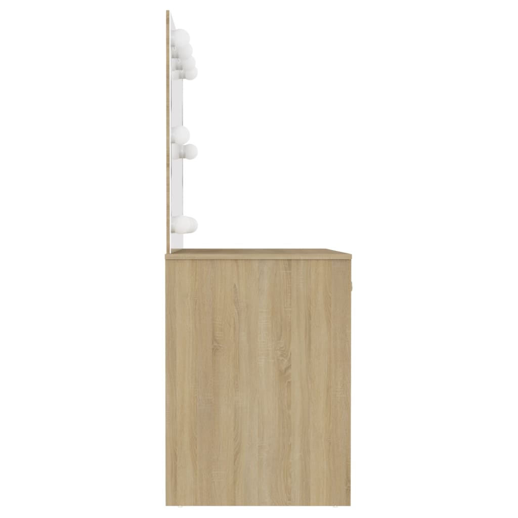 Table de maquillage avec éclairage LED 110x55x145 cm MDF Chêne - XIOS
