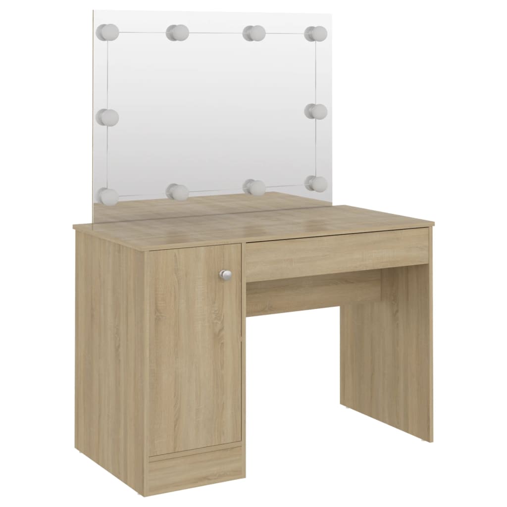 Table de maquillage avec éclairage LED 110x55x145 cm MDF Chêne - XIOS