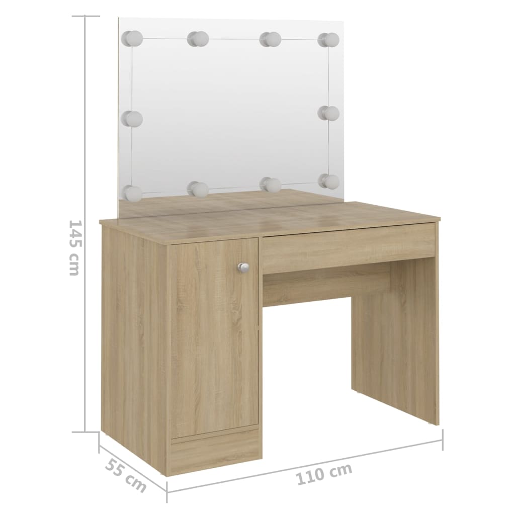 Table de maquillage avec éclairage LED 110x55x145 cm MDF Chêne - XIOS