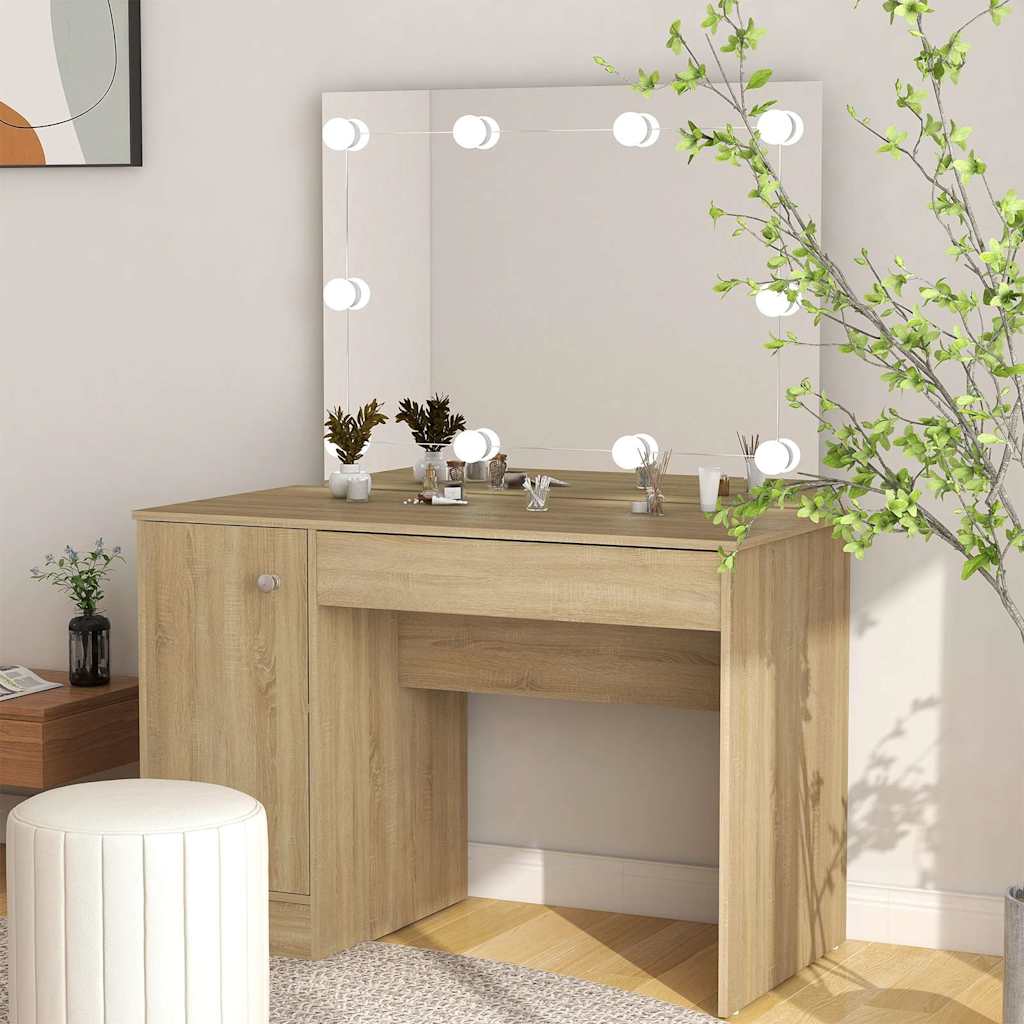 Table de maquillage avec éclairage LED 110x55x145 cm MDF Chêne - XIOS