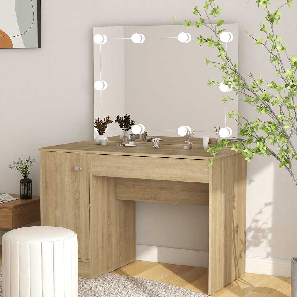 Table de maquillage avec éclairage LED 110x55x145 cm MDF Chêne - XIOS