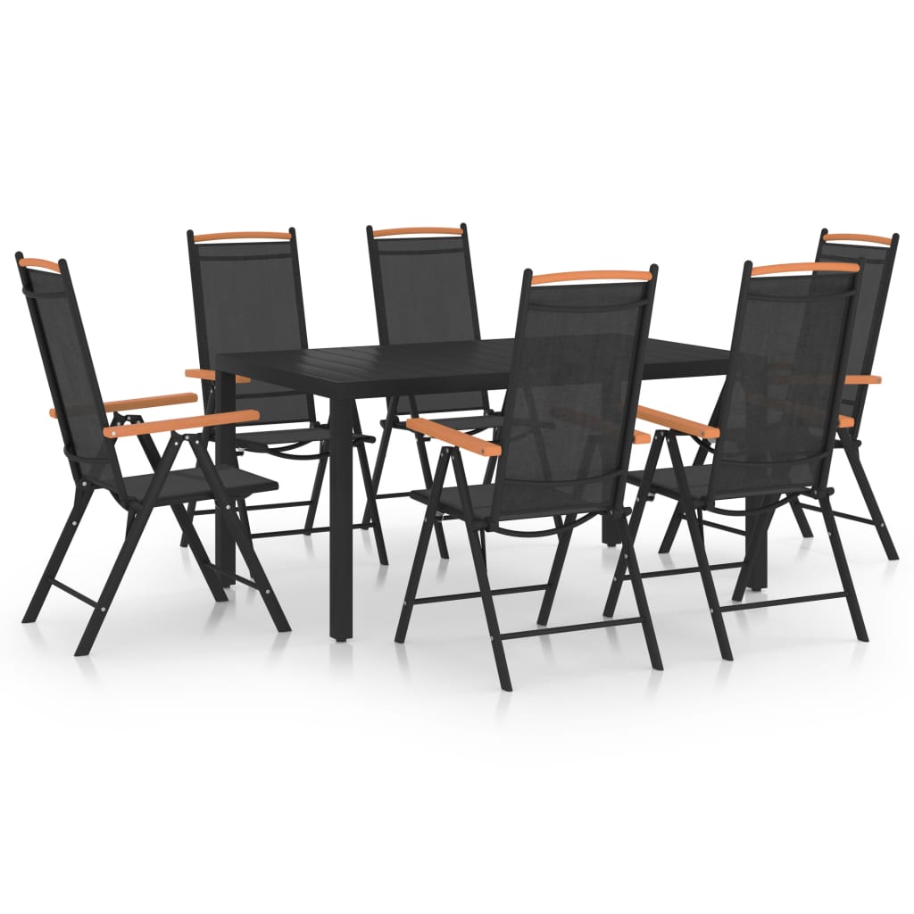 Ensemble à manger de jardin 7 pcs Aluminium Noir
