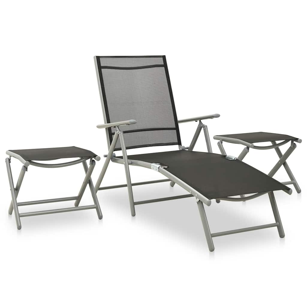 Salon de jardin 9 pcs Noir et argenté