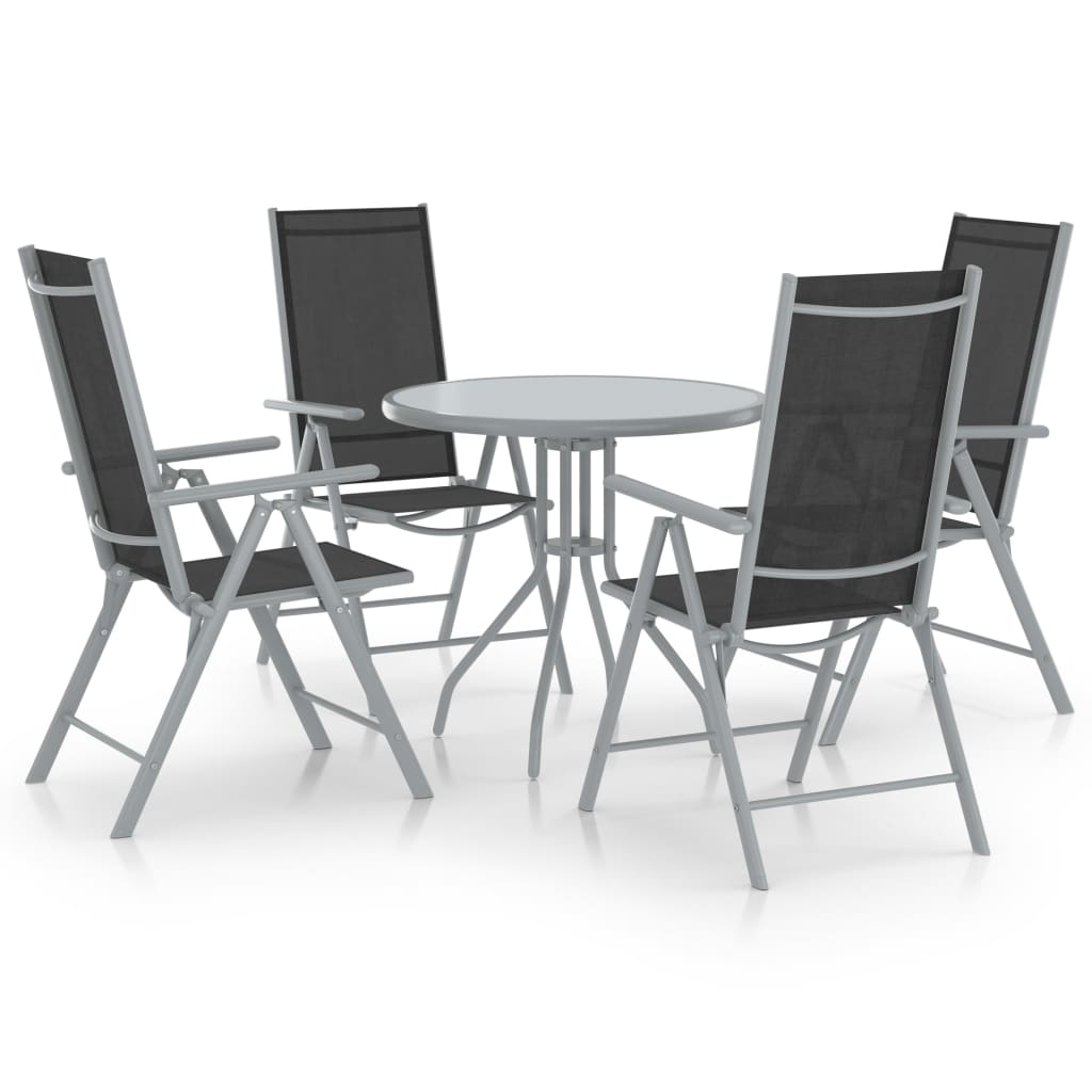 Ensemble à manger de jardin 5pcs aluminium et textilène argenté