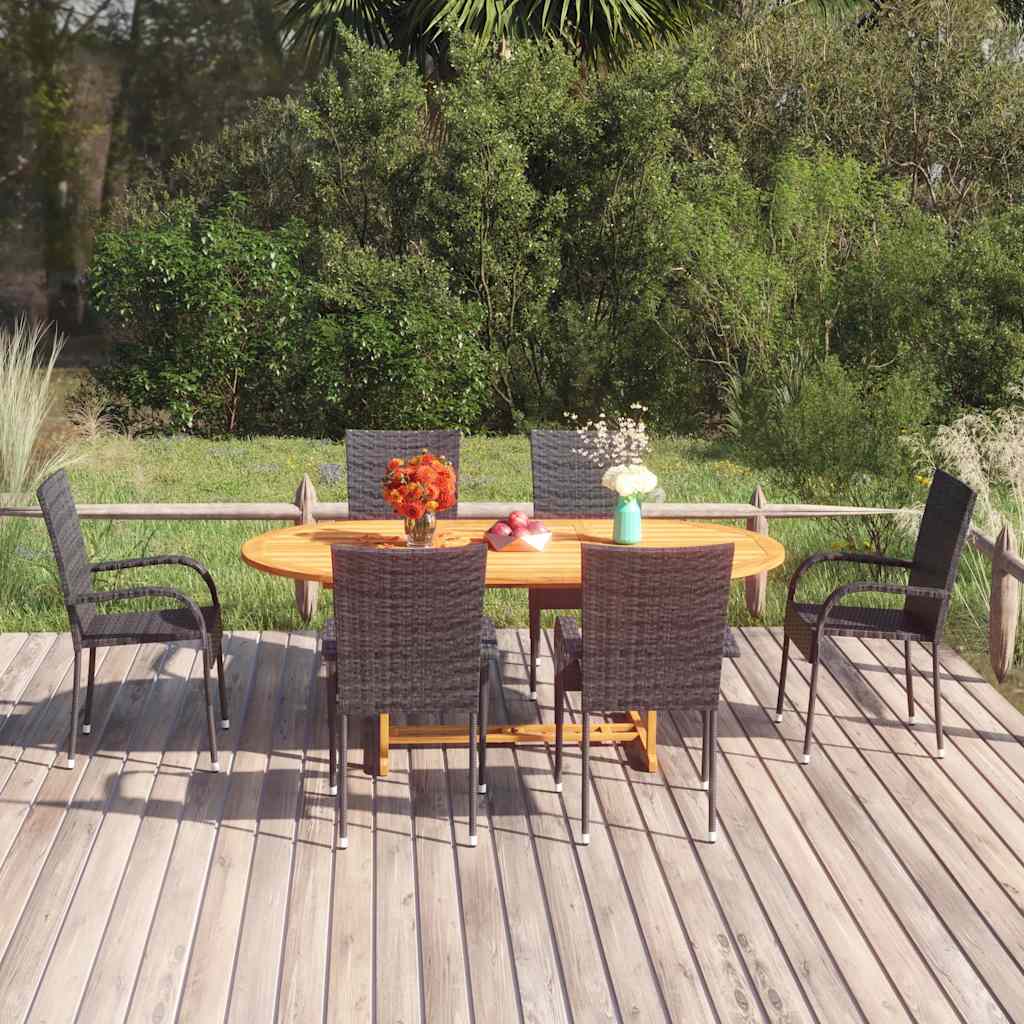 Ensemble à manger de jardin 7 pcs Résine tressée Noir