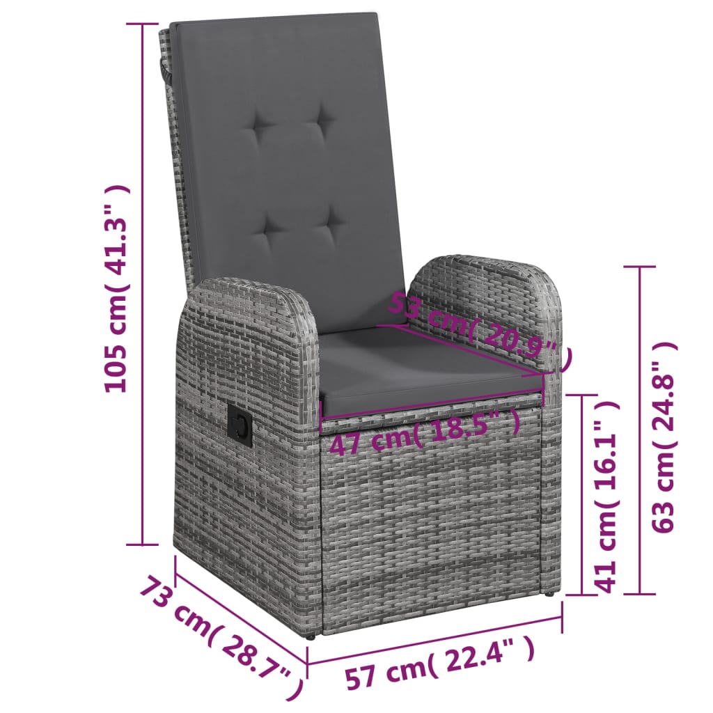 Ensemble à manger de jardin 5 pcs Gris