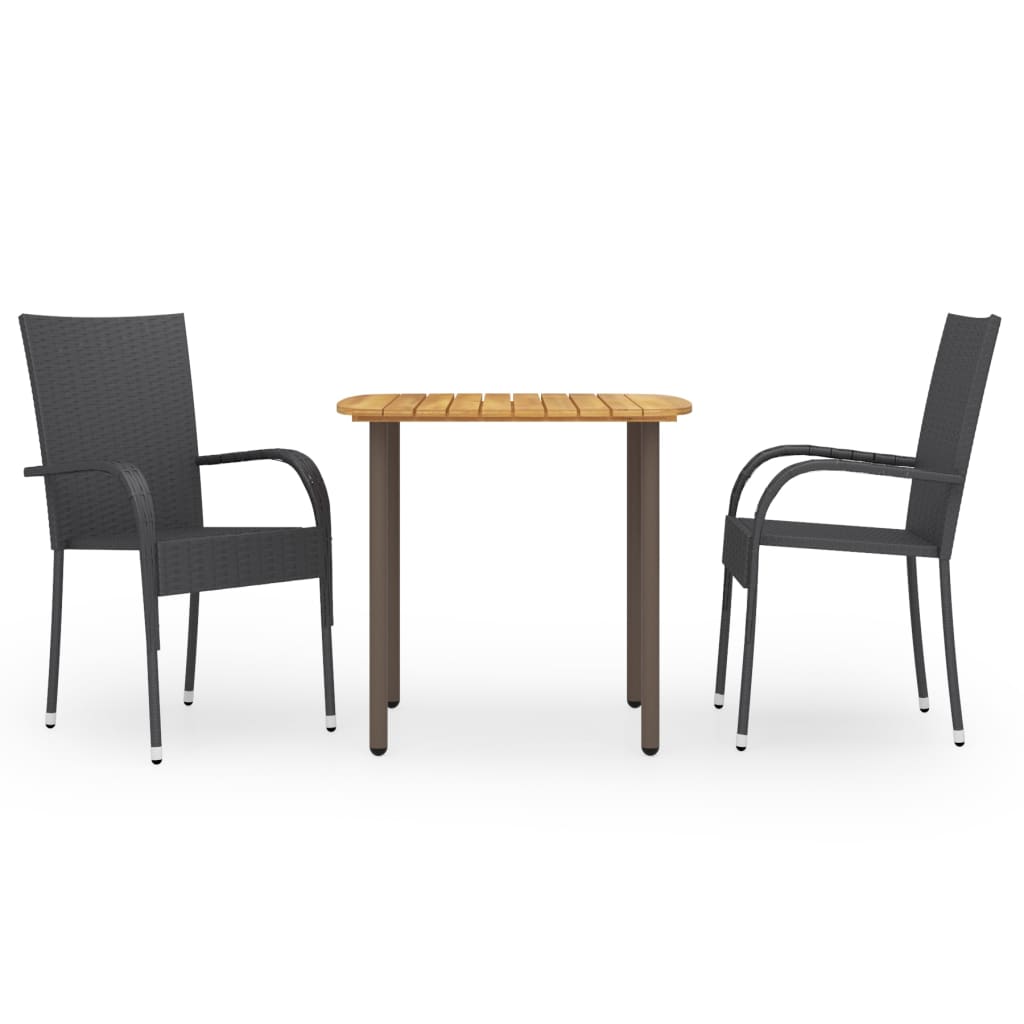 Ensemble à manger de jardin 3pcs Résine tressée Noir