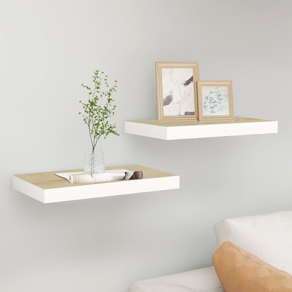 Étagères flottantes 2 pcs chêne et blanc 50x23x3,8 cm MDF - XIOS