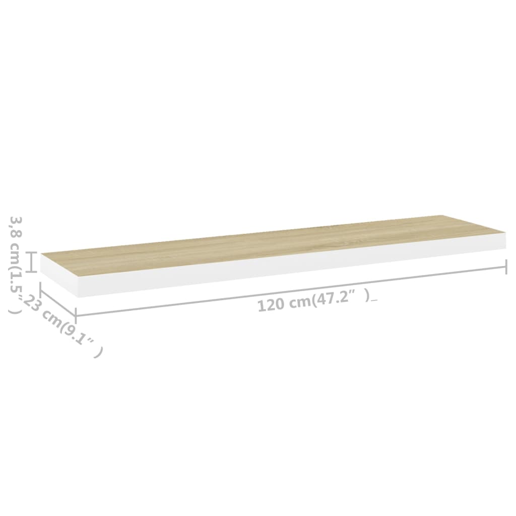 Étagères flottantes 2 pcs chêne et blanc 120x23,5x3,8 cm MDF - XIOS