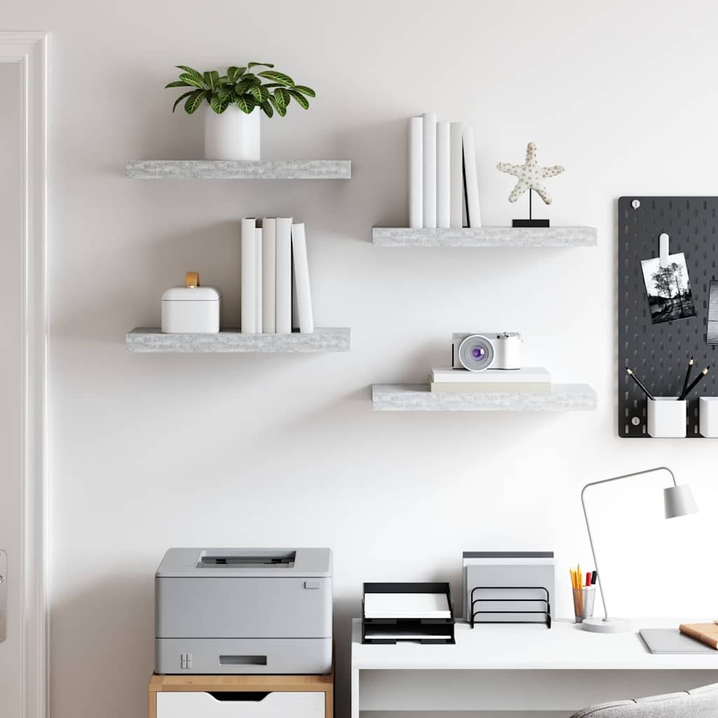 Étagères murales flottantes 4 pcs gris béton 50x23,5x3,8 cm MDF - XIOS