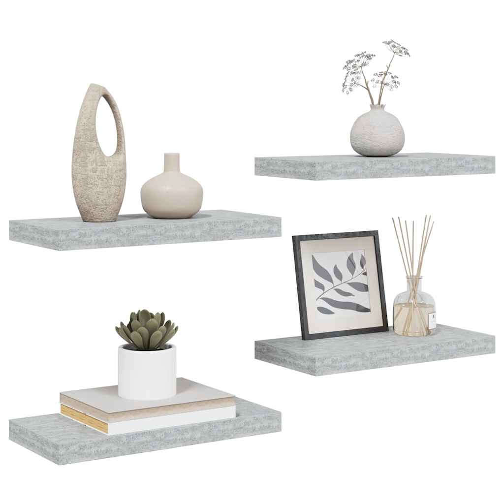 Étagères murales flottantes 4 pcs gris béton 50x23,5x3,8 cm MDF - XIOS