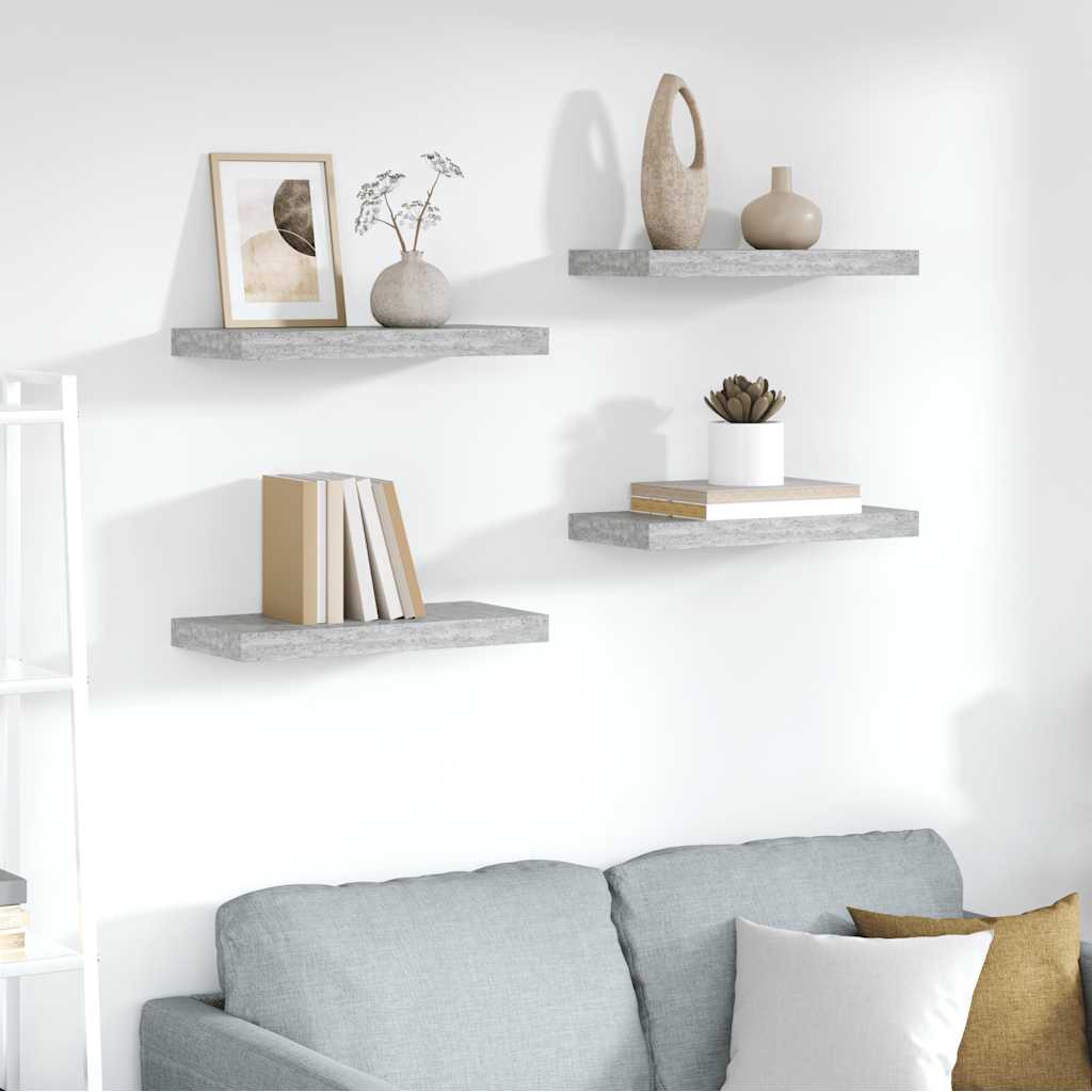 Étagères murales flottantes 4 pcs gris béton 50x23,5x3,8 cm MDF - XIOS