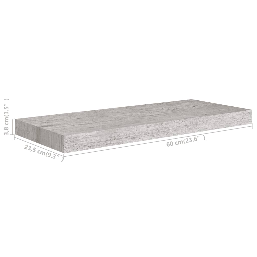 Étagères murales flottantes 2 pcs gris béton 60x23,5x3,8 cm MDF - XIOS