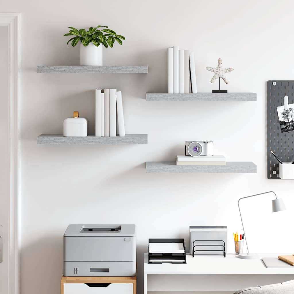 Étagères murales flottantes 4 pcs gris béton 60x23,5x3,8 cm MDF - XIOS