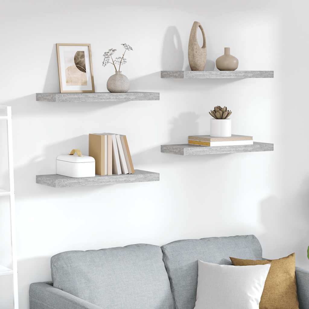 Étagères murales flottantes 4 pcs gris béton 60x23,5x3,8 cm MDF - XIOS