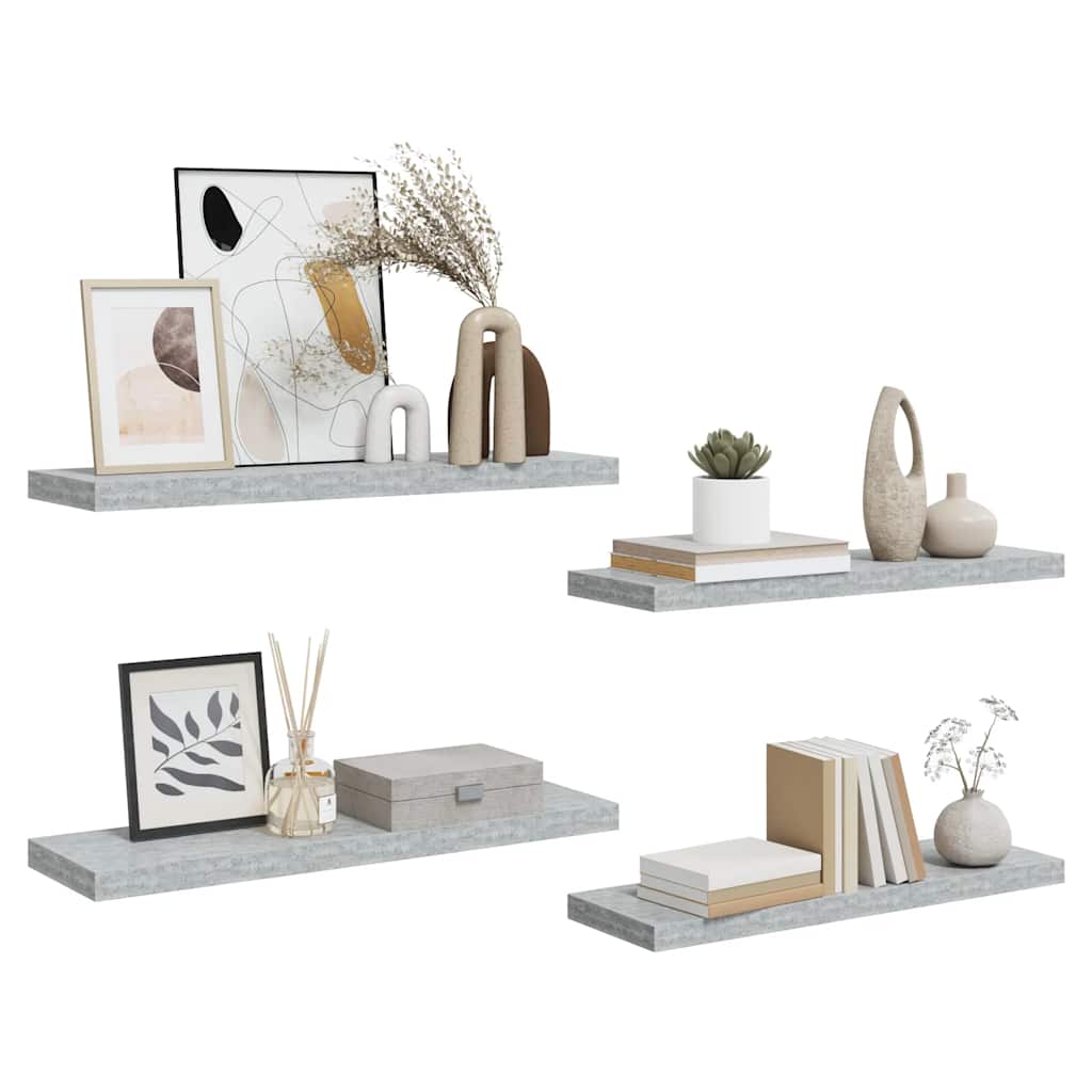 Étagères murales flottantes 4 pcs gris béton 80x23,5x3,8 cm MDF - XIOS