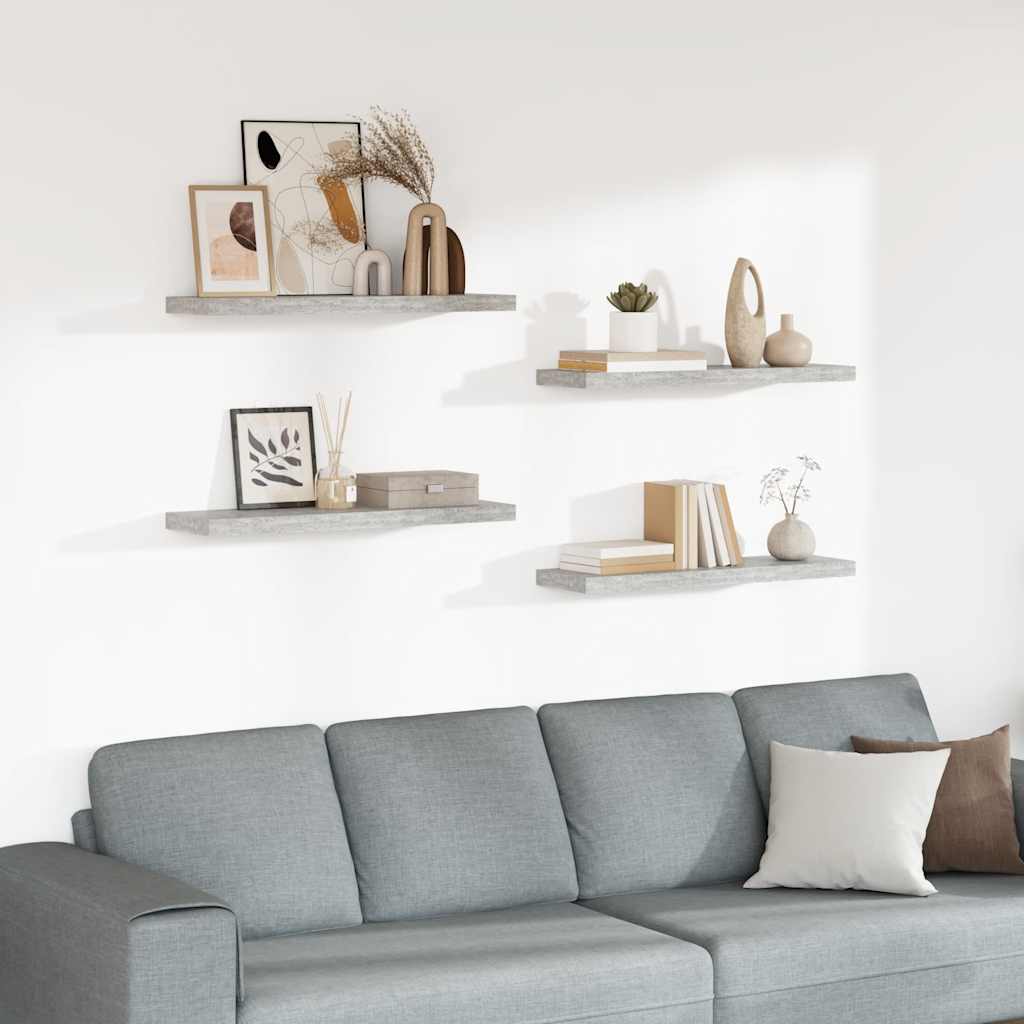 Étagères murales flottantes 4 pcs gris béton 80x23,5x3,8 cm MDF - XIOS