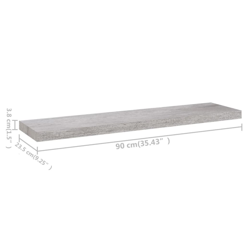 Étagères murales flottantes 2 pcs Gris béton 90x23,5x3,8cm MDF - XIOS