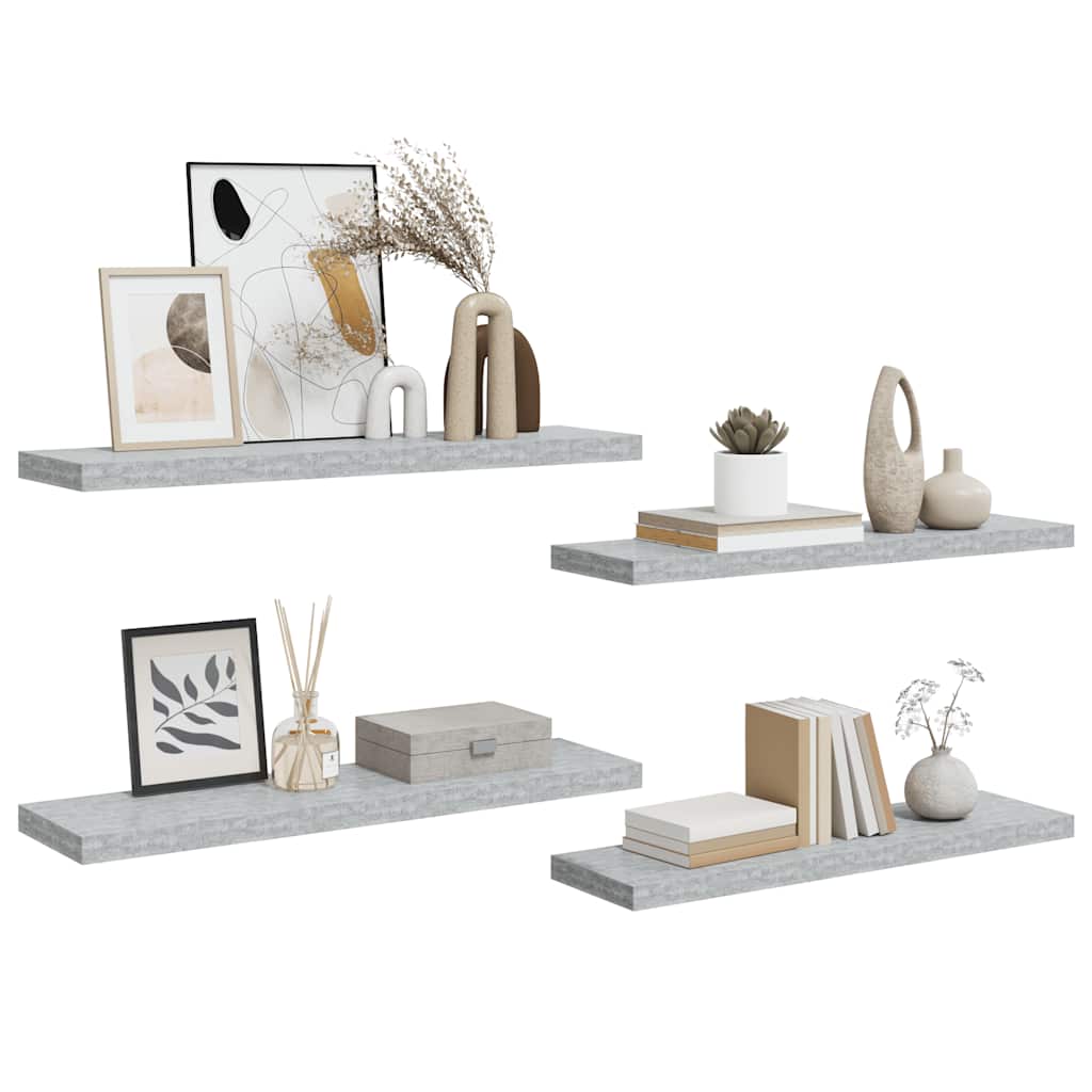 Étagères murales flottantes 4 pcs Gris béton 90x23,5x3,8cm MDF - XIOS