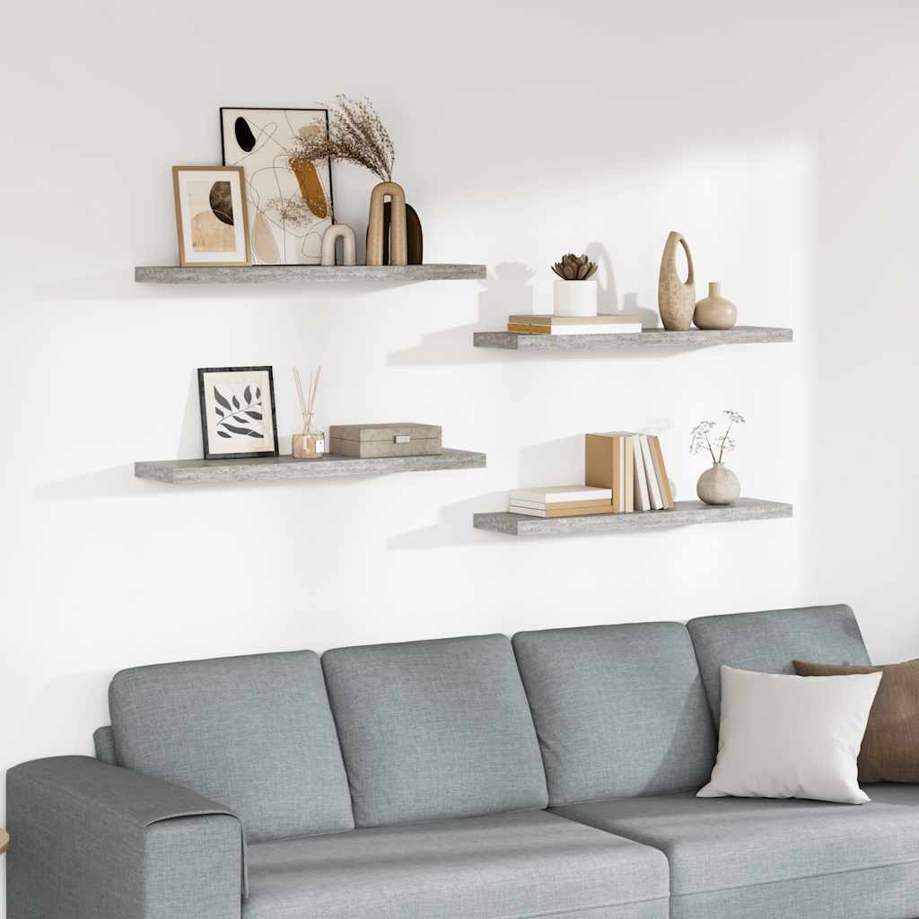 Étagères murales flottantes 4 pcs Gris béton 90x23,5x3,8cm MDF - XIOS