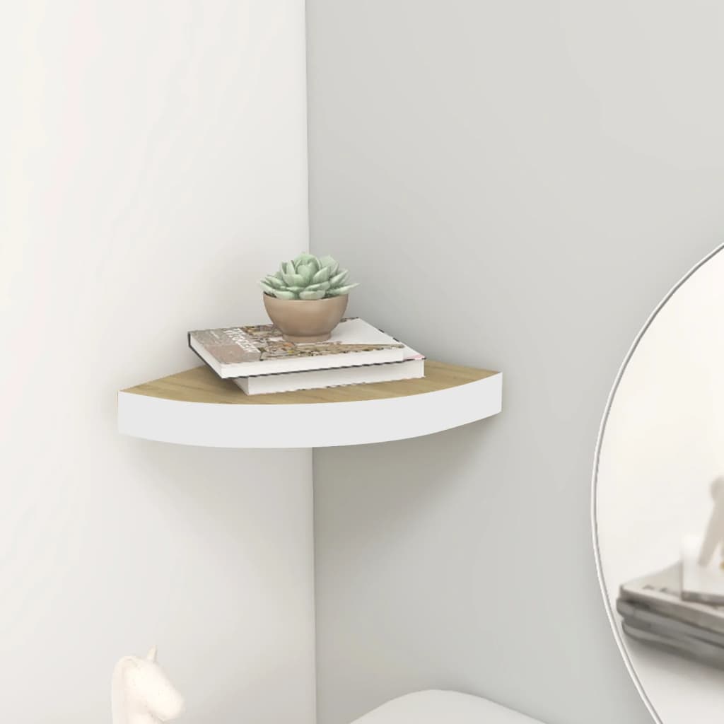 Étagère d'angle murale Chêne et blanc 25x25x3,8 cm MDF - XIOS