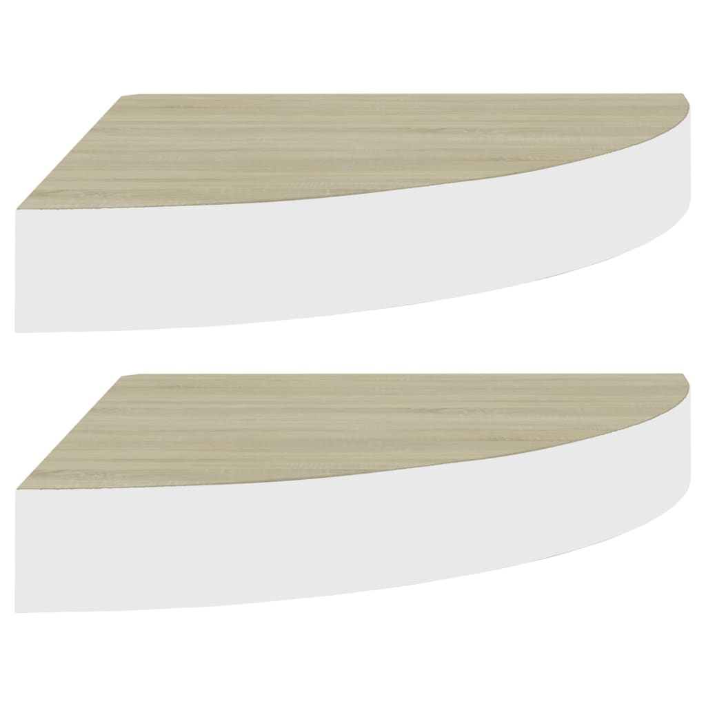 Étagères d'angle murales 2 pcs Chêne et blanc 25x25x3,8 cm MDF - XIOS