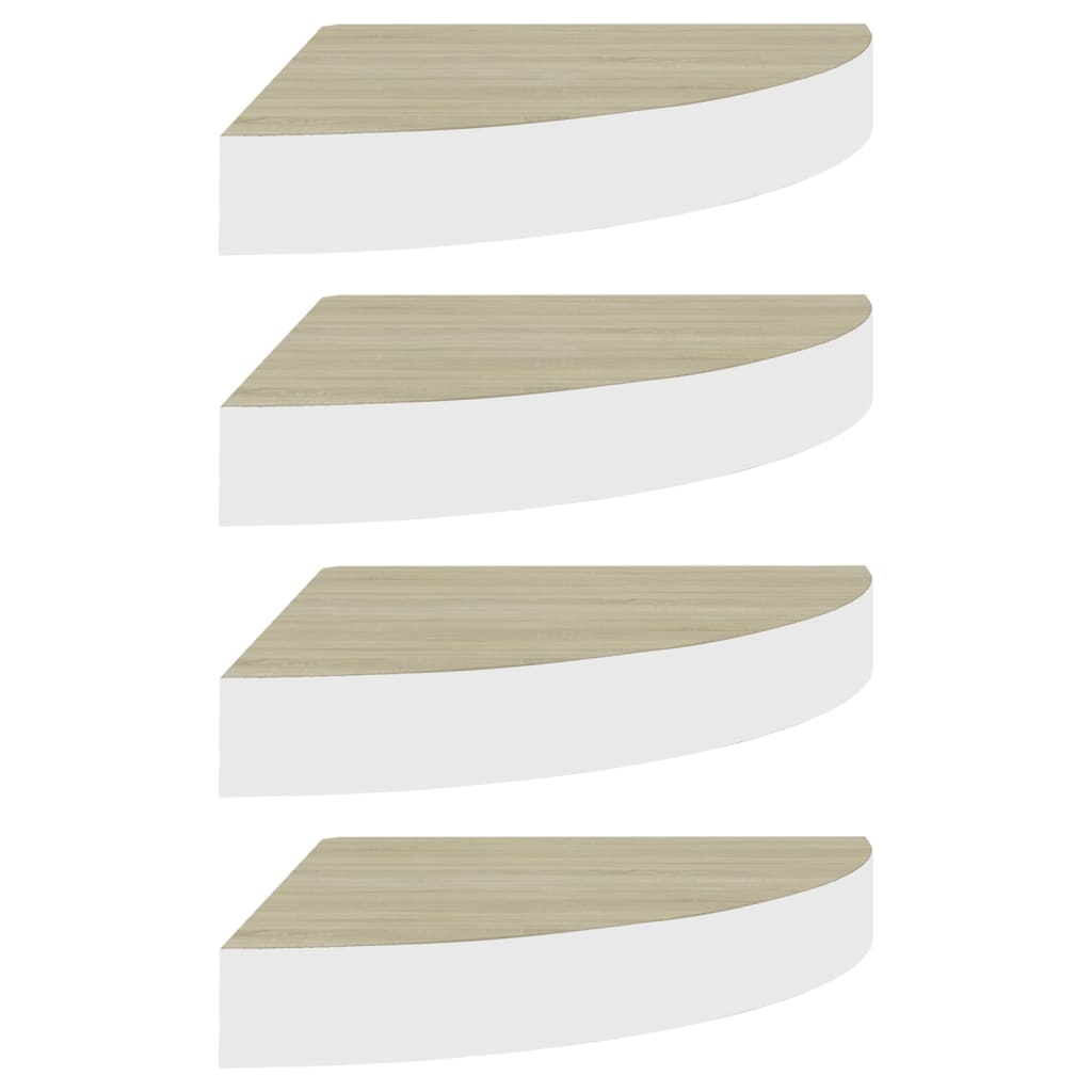 Étagères d'angle murales 4 pcs Chêne et blanc 25x25x3,8 cm MDF - XIOS