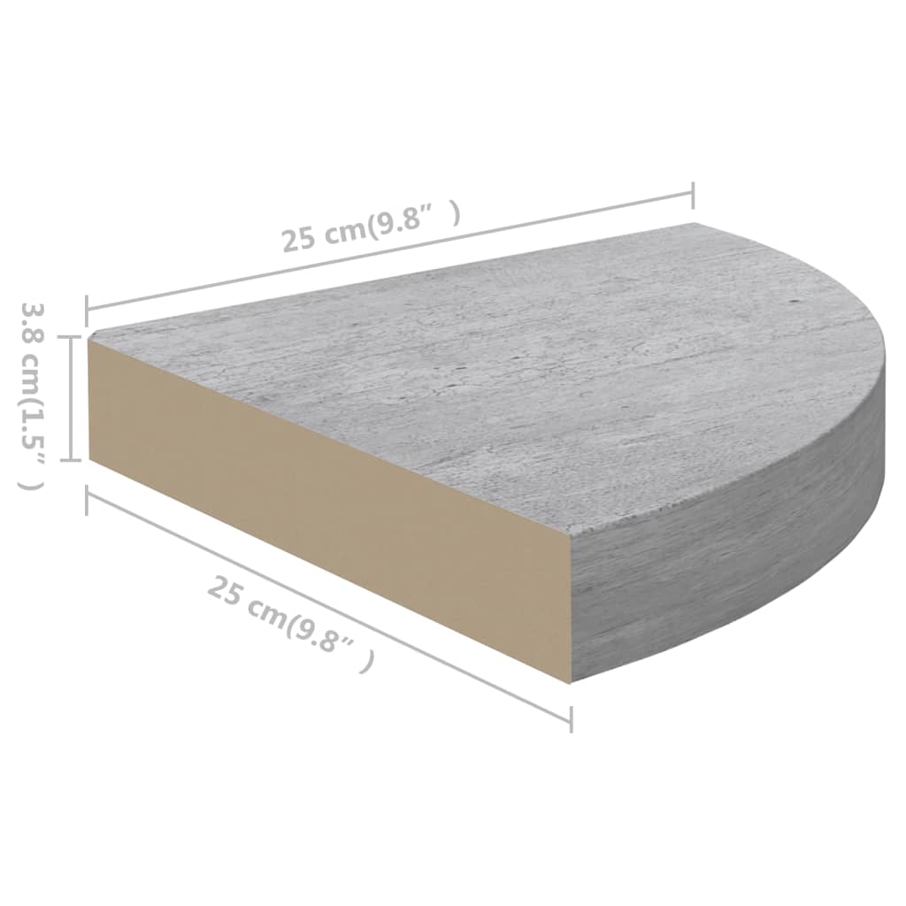 Étagères d'angle murales 4 pcs Gris béton 25x25x3,8 cm MDF - XIOS