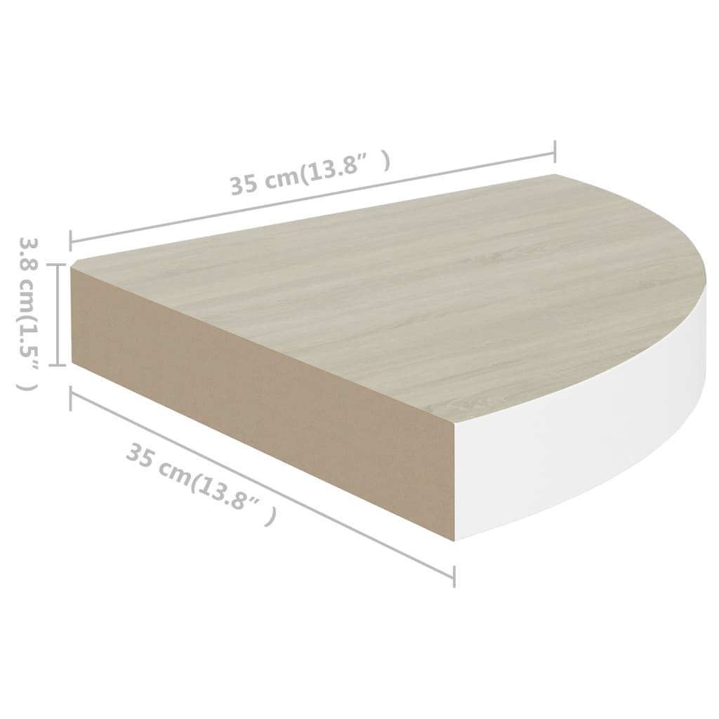 Étagères d'angle murales 2 pcs Chêne et blanc 35x35x3,8 cm MDF - XIOS