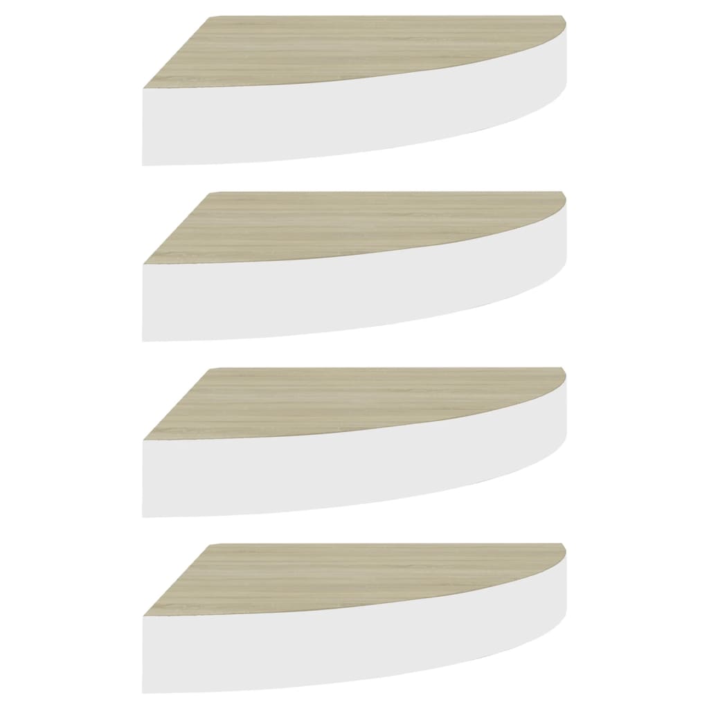 Étagères d'angle murales 4 pcs Chêne et blanc 35x35x3,8 cm MDF - XIOS