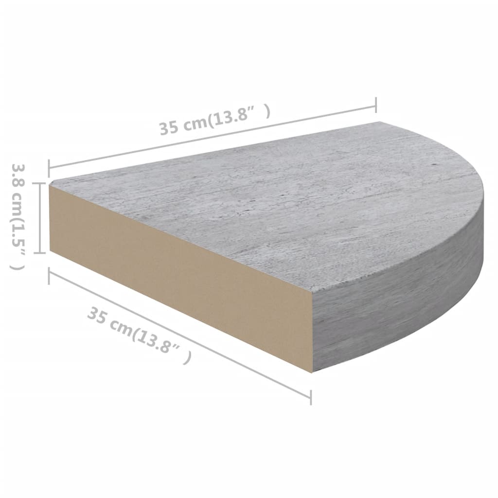 Étagères d'angle murales 2 pcs Gris béton 35x35x3,8 cm MDF - XIOS