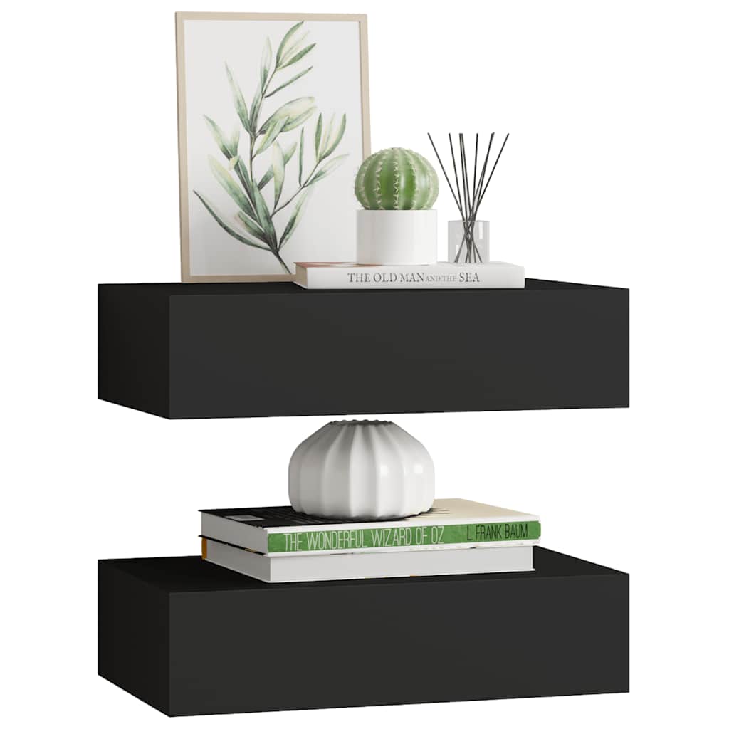 Étagères à tiroirs murales 2 pcs noir 40x23,5x10 cm MDF - XIOS