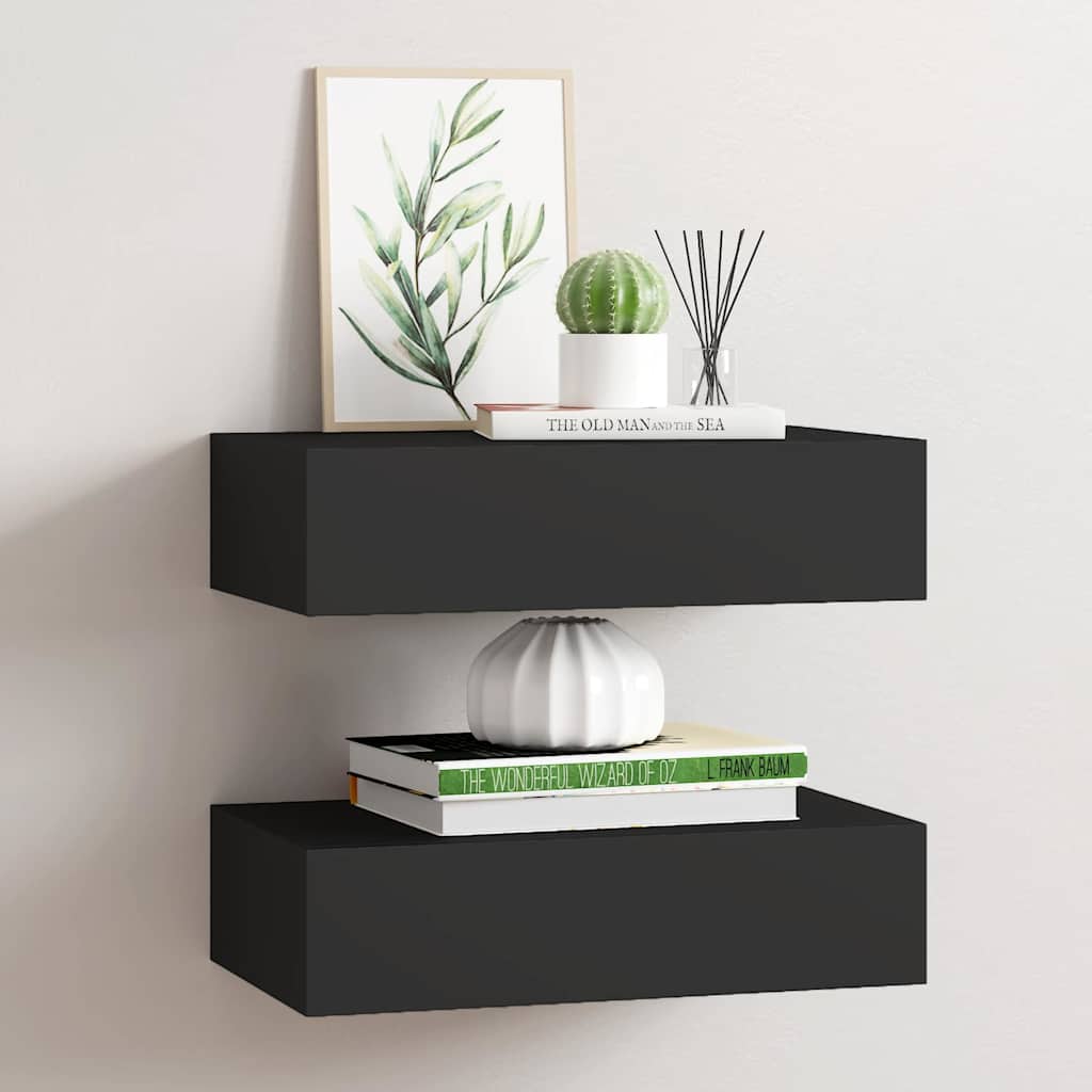 Étagères à tiroirs murales 2 pcs noir 40x23,5x10 cm MDF - XIOS