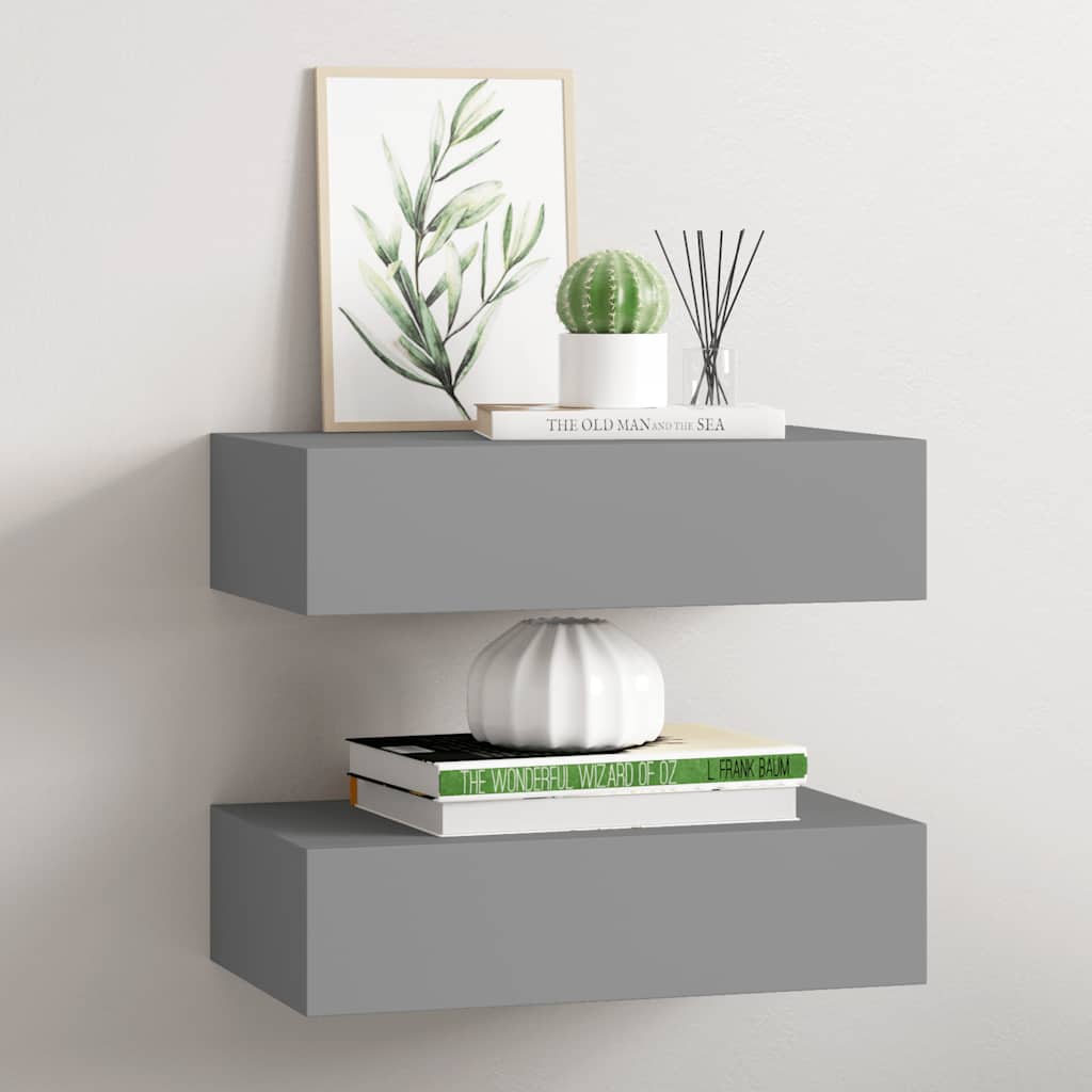 Étagères à tiroirs murales 2 pcs gris 40x23,5x10 cm MDF - XIOS