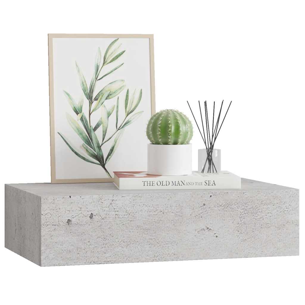 Étagère à tiroir murale Gris béton 40x23,5x10 cm MDF - XIOS