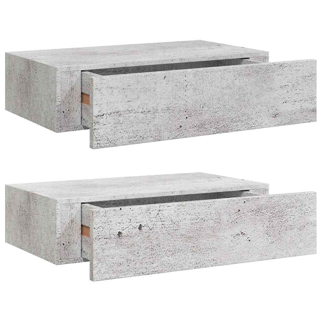 Étagères à tiroir murales 2 pcs Gris béton 40x23,5x10 cm MDF - XIOS