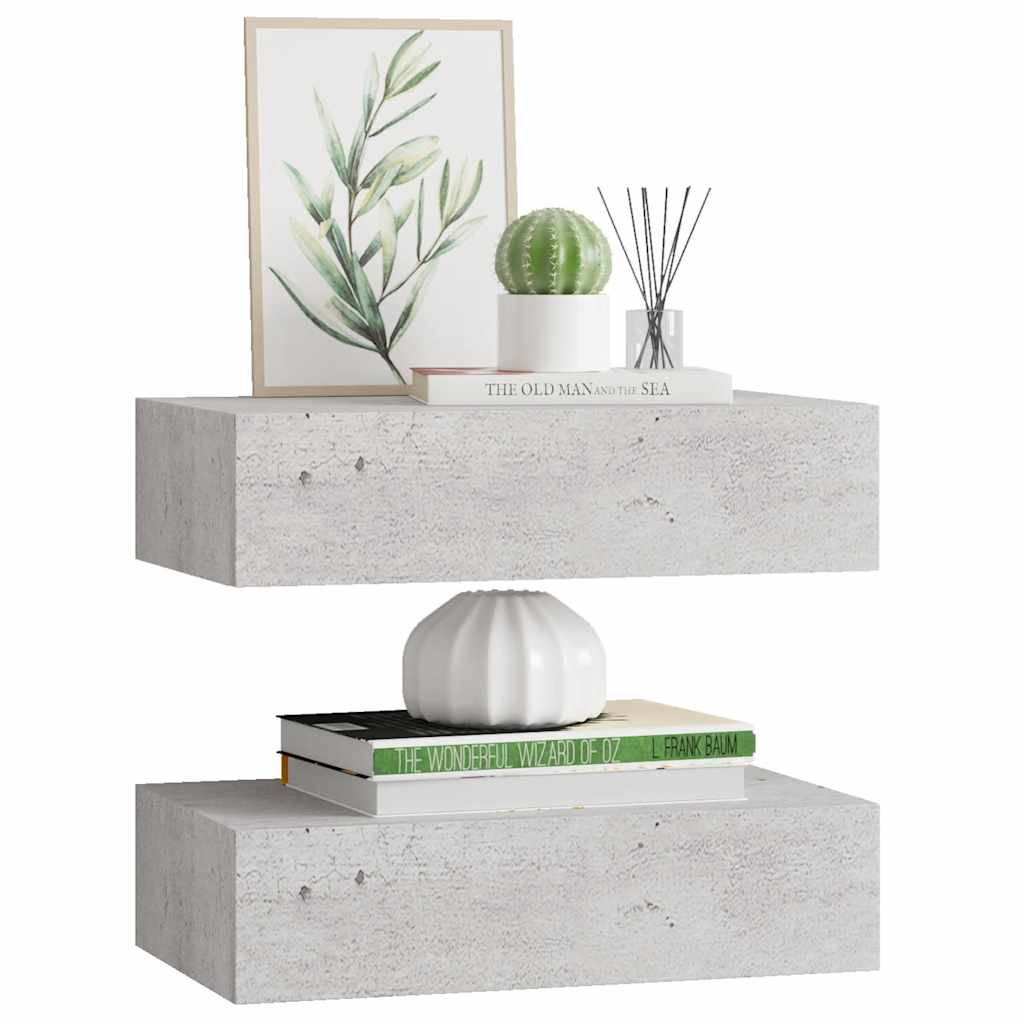 Étagères à tiroir murales 2 pcs Gris béton 40x23,5x10 cm MDF - XIOS