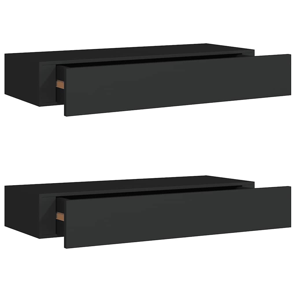 Étagères à tiroirs murales 2 pcs Noir 60x23,5x10 cm MDF - XIOS