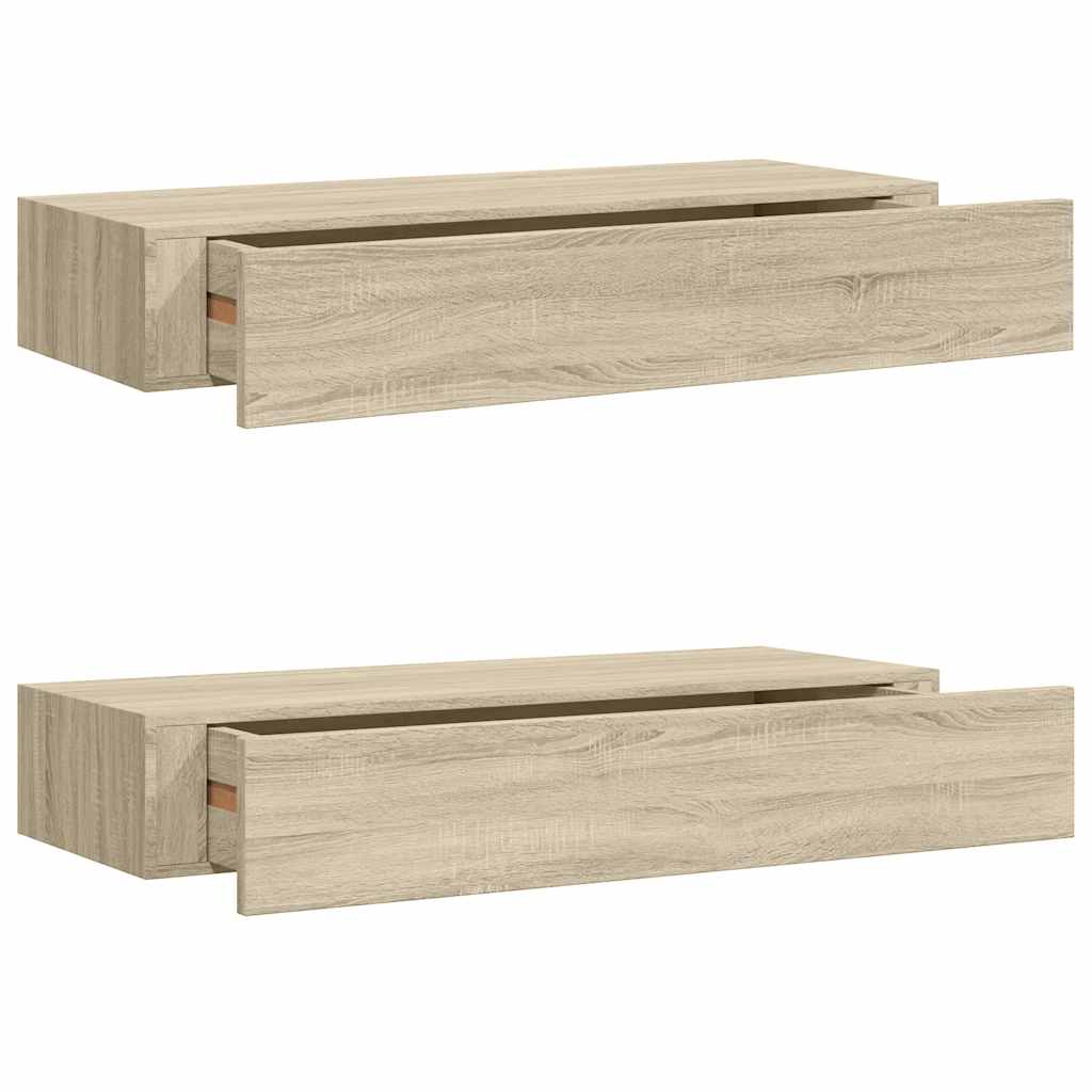 Étagères à tiroirs murales 2 pcs chêne 60x23,5x10 cm MDF - XIOS