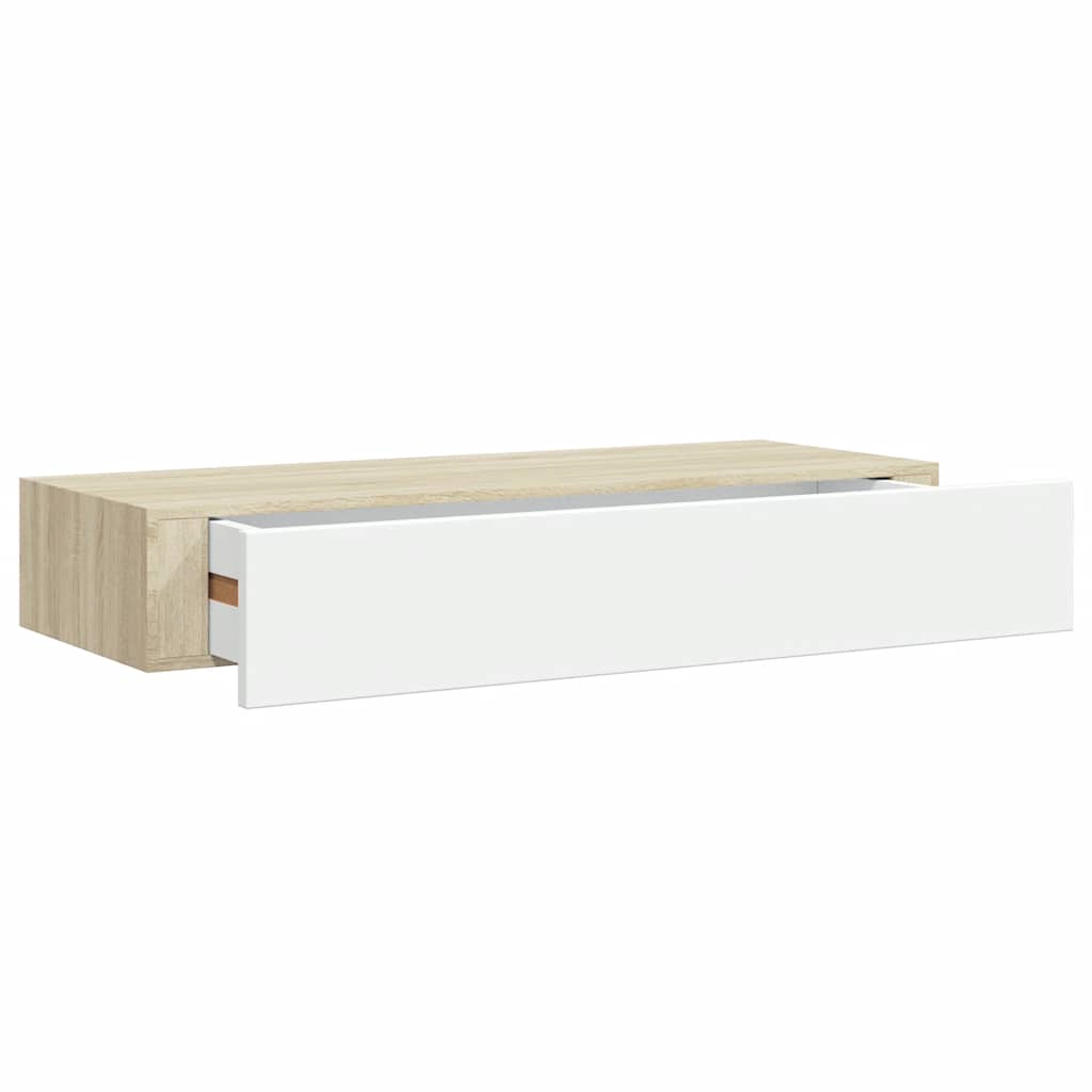 Étagère murale à tiroirs Chêne et blanc 60 x 23,5 x 10 cm MDF - XIOS