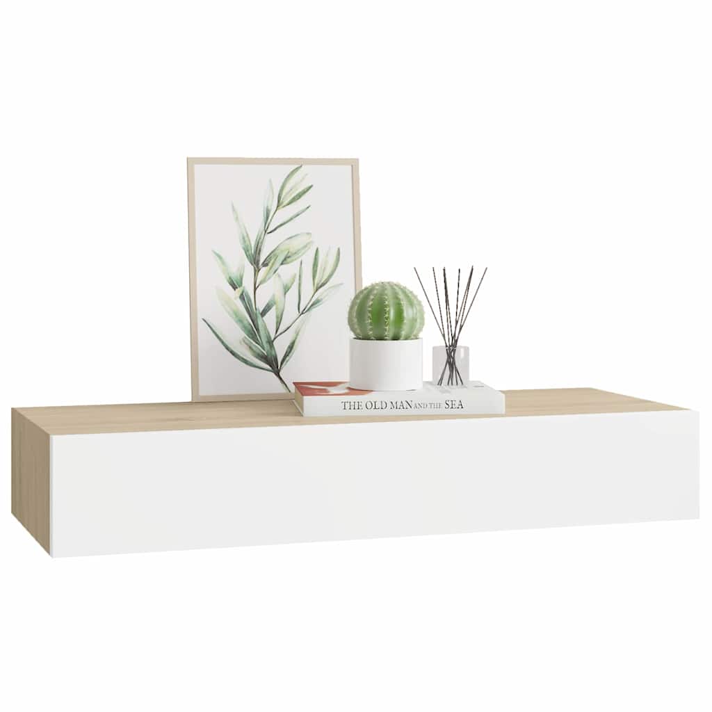 Étagère murale à tiroirs Chêne et blanc 60 x 23,5 x 10 cm MDF - XIOS