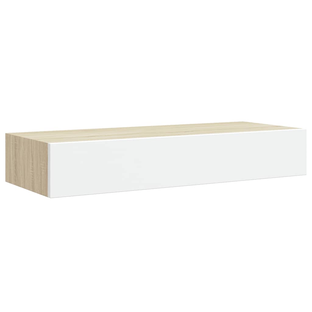 Étagère murale à tiroirs Chêne et blanc 60 x 23,5 x 10 cm MDF - XIOS