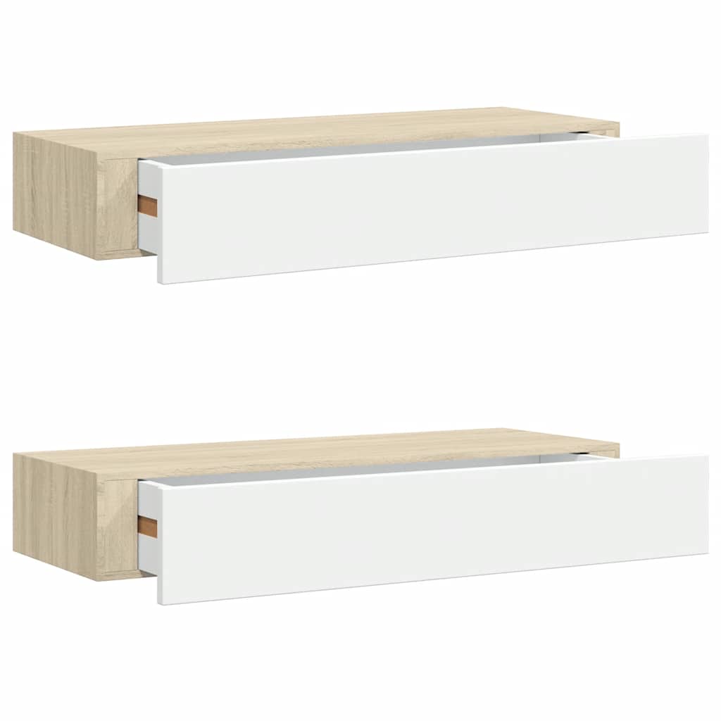 Étagères murales à tiroirs 2 pièces Chêne et blanc 60 x 23,5 x 10 cm MDF - XIOS