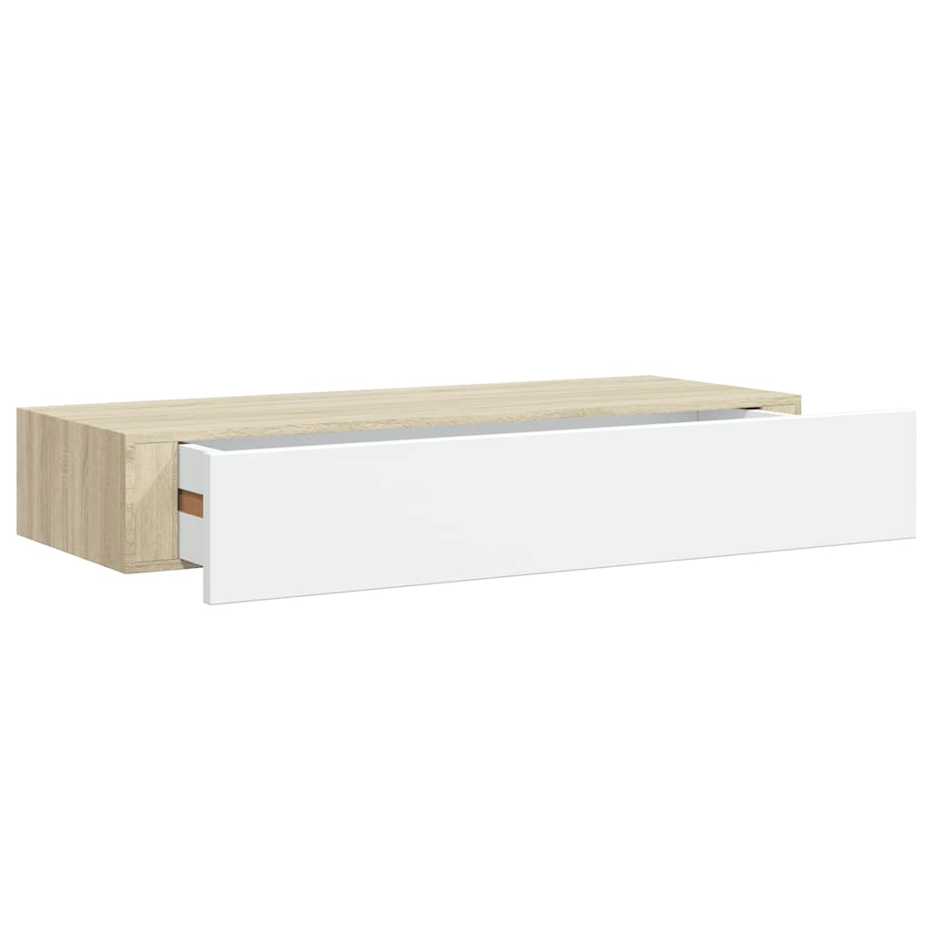 Étagères murales à tiroirs 2 pièces Chêne et blanc 60 x 23,5 x 10 cm MDF - XIOS